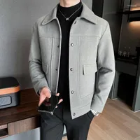 Men's Wool & Blends Legible 2023 Winter Jacket Casual Slim Fit Woolen Coat Man Turn Down High-quality Jackets Men Kend22