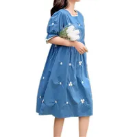 Maternity Dresses Dress Woman Clothes For Pregnant Women Clothing Summer Puff Sleeve Embroidery Pregnancy