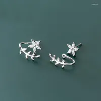 Stud Earrings Genuine 925 Sterling Silver Flower Leaf Front Back Post For Women Hypoallergenic Jewelry