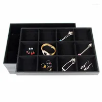 Jewelry Pouches 12 24 Grids Black Velvet Storage Organizer Necklace Bracelet Earring Rings Trays Drawer Jewellry Display Carring Case