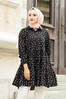 Ethnic Clothing Crispy Patterned Tunic MD-Black Winter Autumn 2023 Muslim Women Hijab Headscarf Islamic Turkey