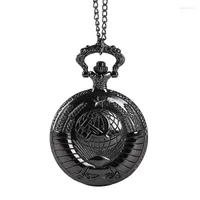 Pocket Watches Large Relief Fob Watch Vintage Roman Numerals Quartz Clock With Chain Antique Jewelry Pendant Necklace Gifts Black