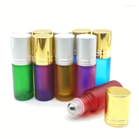 Storage Bottles 20PCS 5ml Essential Oil Perfume Thick Glass Roller Portable Travel Refillable Frosted Colorful Roll Ball Vial Silver Cap