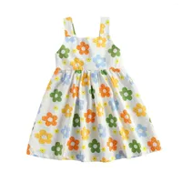 Girl Dresses Girl's Dress Flower Print Sleeveless Sling For Vacation Birthday Party Pography 2-7T