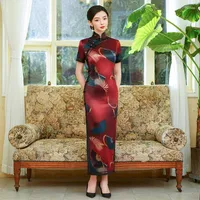 Ethnic Clothing Women Printed Cheongsam High Split Qipao Mandarin Collar Formal Party Dress Elegant Slim Chinese Retro Daily Dresses M-4XL