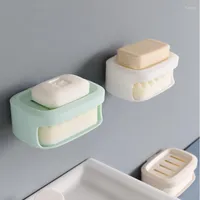 Storage Boxes 2 In 1 Soaps Dish Containers Wall For Bathroom No Drilling Tray With Sponges Organizer Bedroom