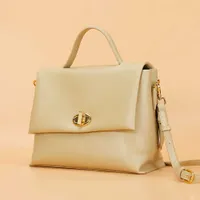 2023 leather new Korean women's bag fashion cowhide Single Shoulder Messenger Handbag simple business Commuting Bag