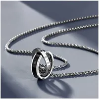 Hip Hop Punk Double Hoop 316 Stainless Steel Diamond Inlaid Lettering Couple Men's Pearl Chain Pendant Necklace