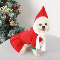 Dog Apparel Pet Christmas Dress Up Clothes Warm Velvet Costume Cosplay Outfit With Hat Supplies For Dogs Cats