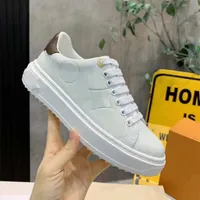 Time out Casual shoes women Travel leather lace-up sneaker 100% cowhide fashion lady Flat designer Running Trainers Letters woman shoe platform men gym sneakers