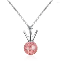 Pendant Necklaces Elegant Crown Necklace Charming Female Pink Natural Stone Clavicle Chain Fashion Women Party Jewelry