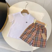 kid set baby clothes kids designer sets girl boy t shirt shorts Sleeve luxury summer children tee With letters tags Classic plaid design size 90-160