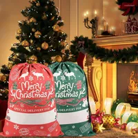 Christmas Decorations Large Sublimation Santa Sack Canvas Gift Bag With Drawstring 50x70cm Reindeer Pattern Candy Storage For Party