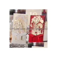Greeting Cards 100Sets Wishamde New Laser Cut Up 3D Castle Wedding Invitation Card Express Drop Delivery Home Garden Festive Party S Dhade