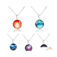 Pendant Necklaces Neba Necklace Doublesided Gemstone Time Star Sky Solar System Jewelry Space Universe Milky Way For Women Drop Deli Dhbi5