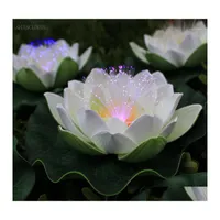 Dekorativa blommor kransar konstgjorda vattentäta led optiska fiberljus flytande vit lotus lily bröllop fest natt dekoration d5 dhkra