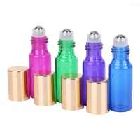 Storage Bottles 1 PC 5ml Glass Roll On Refillable Bottle With Stainless Steel Roller Ball For Essential Oils Portable Travel 4 Colors U-pick