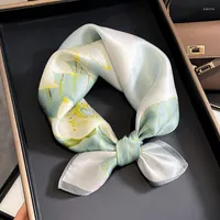 Scarves 2023 Real Silk Square Scarf Handkerchief Luxury Floral Hijab Head Fashion Shawl Bandana