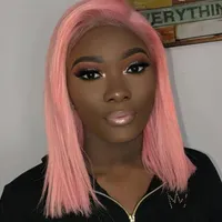 Lace Wigs Colored Human Hair Straight Front Wig Frontal Bob Transparent Pink Ombre