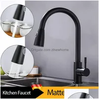 Kitchen Faucets Matte Black Deck Installation Sink With Sprinkler Plout 360 Rotatble Basin Faucet T200424 Drop Delivery Home Garden Dhtr1