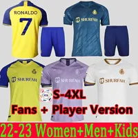22 23 Al Nassr FC Soccer Jerseys Ronaldo Homens Homens Kit Kit Uniforme Home Amarelo CR7 Garotos Futebol Declarar o terceiro quarto Martinez Ghareeb Arábia Saudita