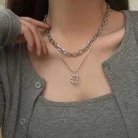 Ins Cool Style Steel Double Layer Necklace Women's New Fashion Hip Hop Light Luxury Niche Sweater Chain Accessories 220130