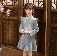 Ethnic Clothing Exquisite Appliques Girls Cheongsam Long Sleeve Qipao Lovely Kids Formal Dress Mandarin Collar Chinese Princess