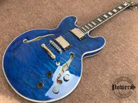 Custom electric guitar, double F-hole jazz guitar, double sided quited maple top, mahogany fingerboard, blue body