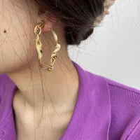 Hoop Earrings Exaggerated Gold Color Twist Round Circle For Women Punk Geometric Chain Big Earring Statement Jewelry Gifts 2023