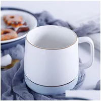 Mugs Brief Breakfast Mug Classical Hand Grip Simple Style 340Ml Ceramic Of Bone China Milk Office Cups With Lid For Friend Gift Drop Dhwgp