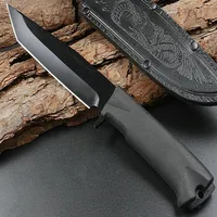 Promotion Russia Survival Straight Knife 65X13 Steel Tanto Point Blade Glass-filled nylon Handle Knives With Leather Sheath258C