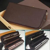 Designer- 6 colors fashion single zipper designer men women leather wallet lady ladies long purse with orange brown box dust bag c242e