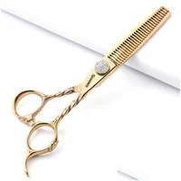 Hair Scissors Stylist 6 Inch Diamond Hairdresser Professional Flat Head To Thin Dental Set With Adjustable Nut Drop Delivery Product Dhsnd