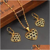 Earrings Necklace Romantic Many Heart Pendant Chain Sets Jewelry 24K Real Fine Gold Gf Finish Bead Necklaces Women Drop Delivery Dhpaz