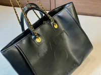 Womens Genuine Leather Beach Shopping Bags Deauville Chain Top Handle Totes 3 Colors Black Gold Silver Metal Hardware Crossbody Shoulder Handbags 37X29CM