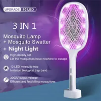 Pest Control 10LED Killer Lamp Electric Flies Swatter USB Rechargeable Summer Mosquito Trap Racket Anti Insect Bug Zapper 3000V 0129