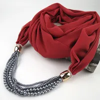 Scarves Women Simple Beading Pendant Necklace Scarf Chiffon Cotton Multi-style Decorative Foulard Femme Head Hijab