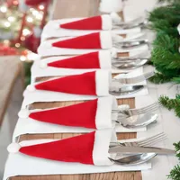 Christmas Decorations 30 Pcs Set Hats Non Woven Cloth Caps Kitchen Knife And Fork Gift Cover Ornaments Home Party Featival Decor