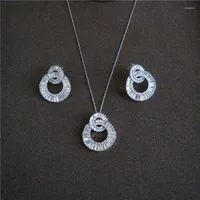 Necklace Earrings Set Fashion Cubic Zirconia Fashionable Classical Double Ring Combination And Jewelry S4565