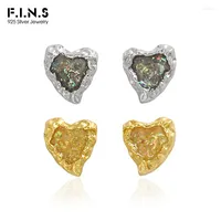 Stud Earrings F.I.N.S Original Irregular Heart-Shaped Drop Glaze S925 Sterling Silver Gold Small Shiny Piercing Ear Fine Jewelry