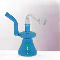 Portable Small Glass Oil Burner Bong Colorful Easy Hold Bubbler Ashcatcher Bongs Recycler Dab Rigs for Smoking Pipe Hookahs with 14mm Male Oil Burner Pipe Cheapest