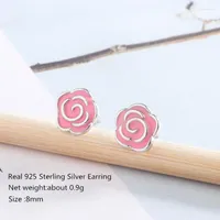 Stud Earrings Buyee Female Simple Small Enamel Flower Lovely Real 925 Sterling Silver Earring For Women Rock Punk Jewelry