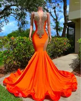 Party Dresses Backless Orange Long Prom For Black Girls Mermiad Wedding Dress V Neck Birthday Gown Beaded Satin Abends Kleider
