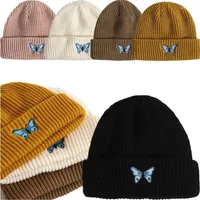 Berets Fashion Butterfly Embroidery Knitted Hats Autumn Winter Woolen Children Kids Girls Boys Beanies Caps Warm Soft Casual
