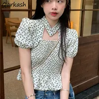 Femmes Blouses Femmes Summer Floral Puff Sleeve Hollow Out Design Korean Style Crops Tops Y2k Clothes Fashion Sweet Girls Casual Chic