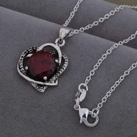 Pendant Necklaces Classic High-Quality AN1000 Silver Plated Fine Jewelry Charms Fashion Double Hearts Inlaid Red StonePendant