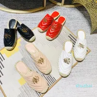 2023 new fashion Top Cord Platform matelasse leather espadrilles Flats slippers women sandals with box summer shoes white Apricot dark green mules red loafers low