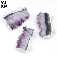 Pendant Necklaces YJXP 1 Pcs Silver Plated Natural Raw Crystal Geode Slice Purple Amethysts Irregular Stones Fashion Charm Jewelry