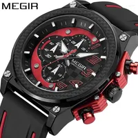 Wristwatches Men Multifunction Silicone Sports Watch MEGIR 2051 Brand Big Dial Waterproof Chronograph Date Mens Luxury Quartz