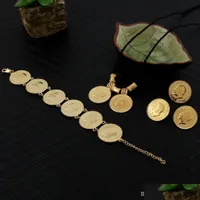 Bracelet Earrings Necklace 14K Yellow Real Solid Gold Gf Coin Jewelry Sets Ethiopian Portrait Set Pendant Ring Bracelet Size Blac Dhiap
